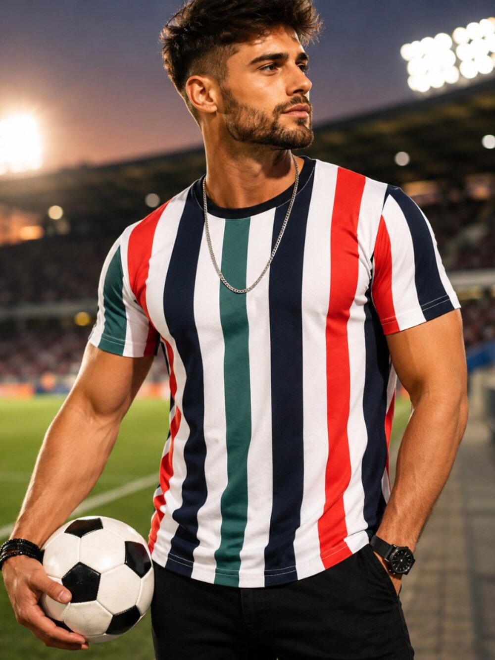 Soccer Jersey Striped T Shirt Style Vertical Stripe Casual Tee